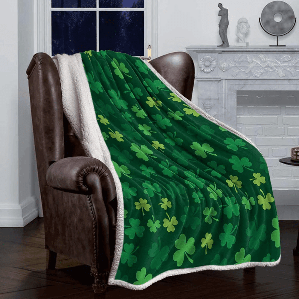 St. Patrick's Day Throw Blanket For Sofa Bed St. Patrick's Day Shamrock Lucky Iris Soft Cozy Blanket For Adults/Kids