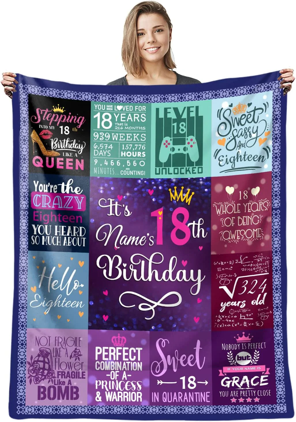 18th Birthday Blanket Custom Blanket With Name 18 Year Old Girl Gifts For Birthday Throws Blanket - Personalized Gifts For 18 Year Old Girl - Gifts For Daughter Bestie Sister 18th