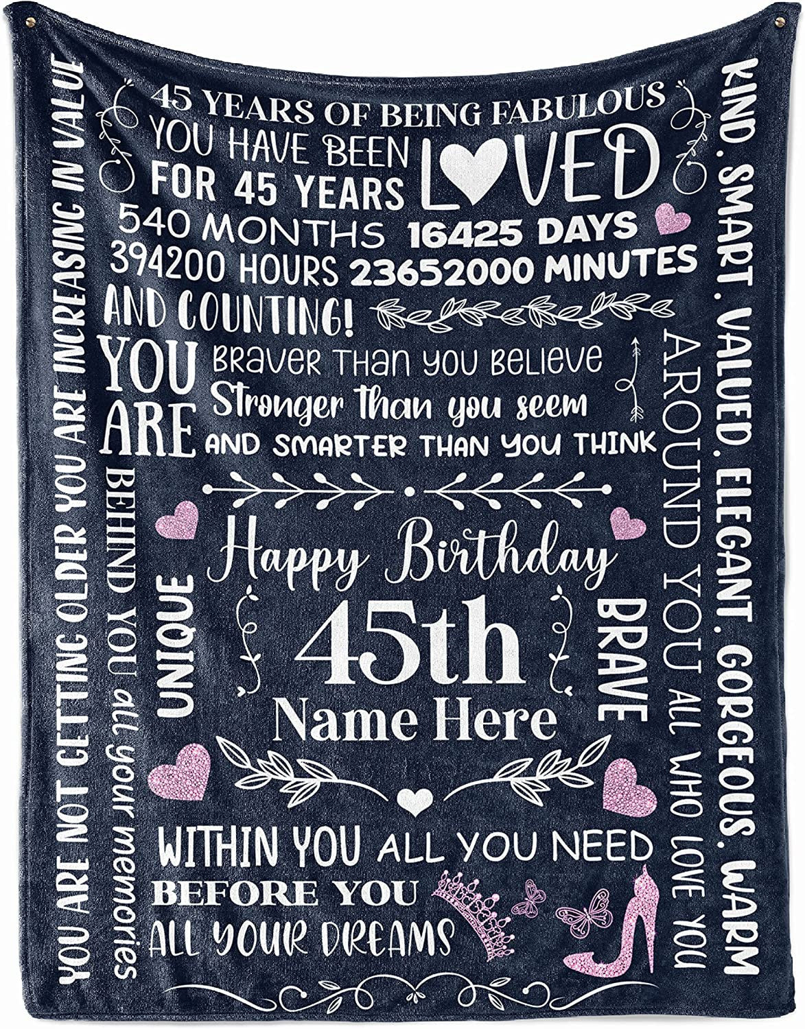 45th Birthday Blanket 45 Year Old Idea Throw Blankets Decorations Personalized Turning 45 Bday For Her Mom Wife Funny 1977 Anniversary Flannel Fleece Plush Blankets