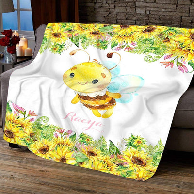 Personalized Baby Blanket - Personalized Baby Blanket Girl, Bumble Bee Baby Blanket Girl, Sunflower Baby Bedding