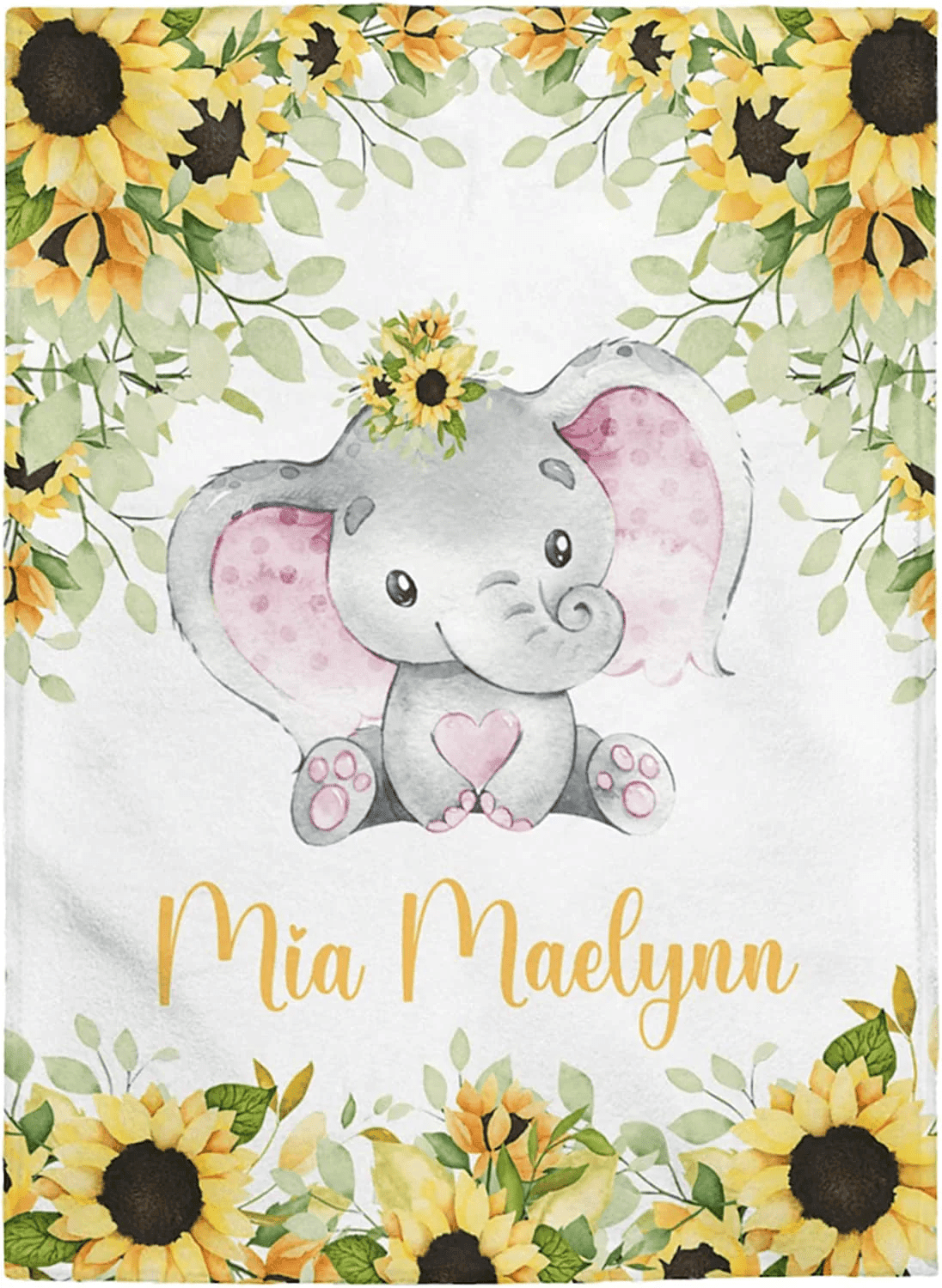 Personalized Baby Blankets, Baby Blanket with Name, Baby Gift, Fleece Sherpa Newborn Baby Elephants Best Gift for Baby