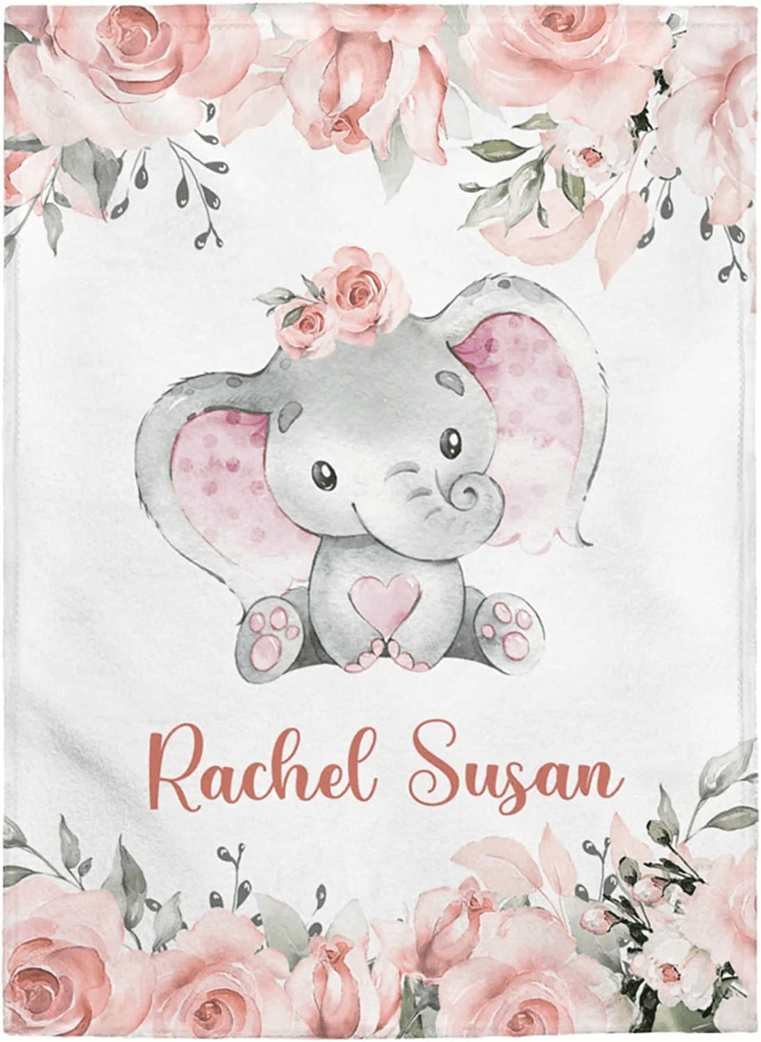 Personalized Baby Blankets, Baby Blanket with Name, Baby Gift, Fleece Sherpa Newborn Baby Elephants Best Gift for Baby