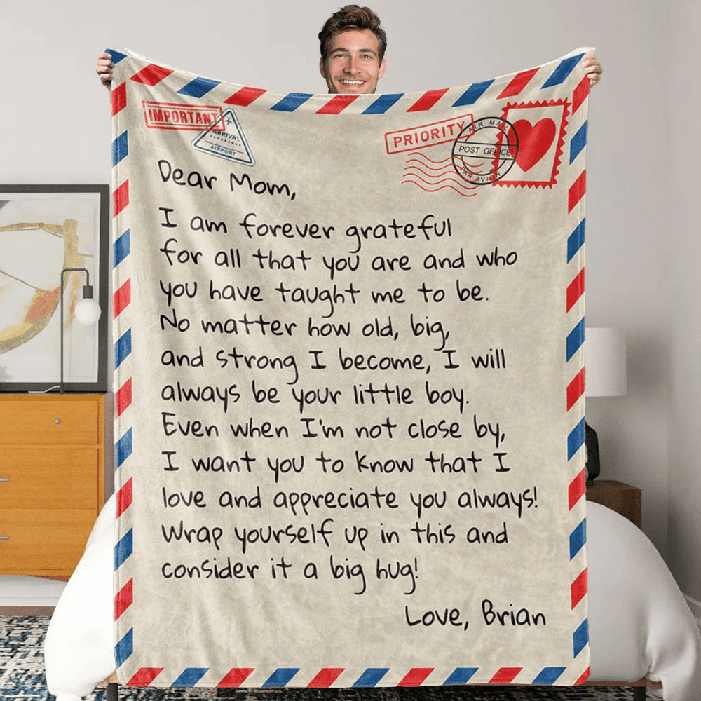 Personalized Blanket for Mom, Dear Mom Blanket, Giant Love Letter Blanket for Mom, Best Mother's day blanket