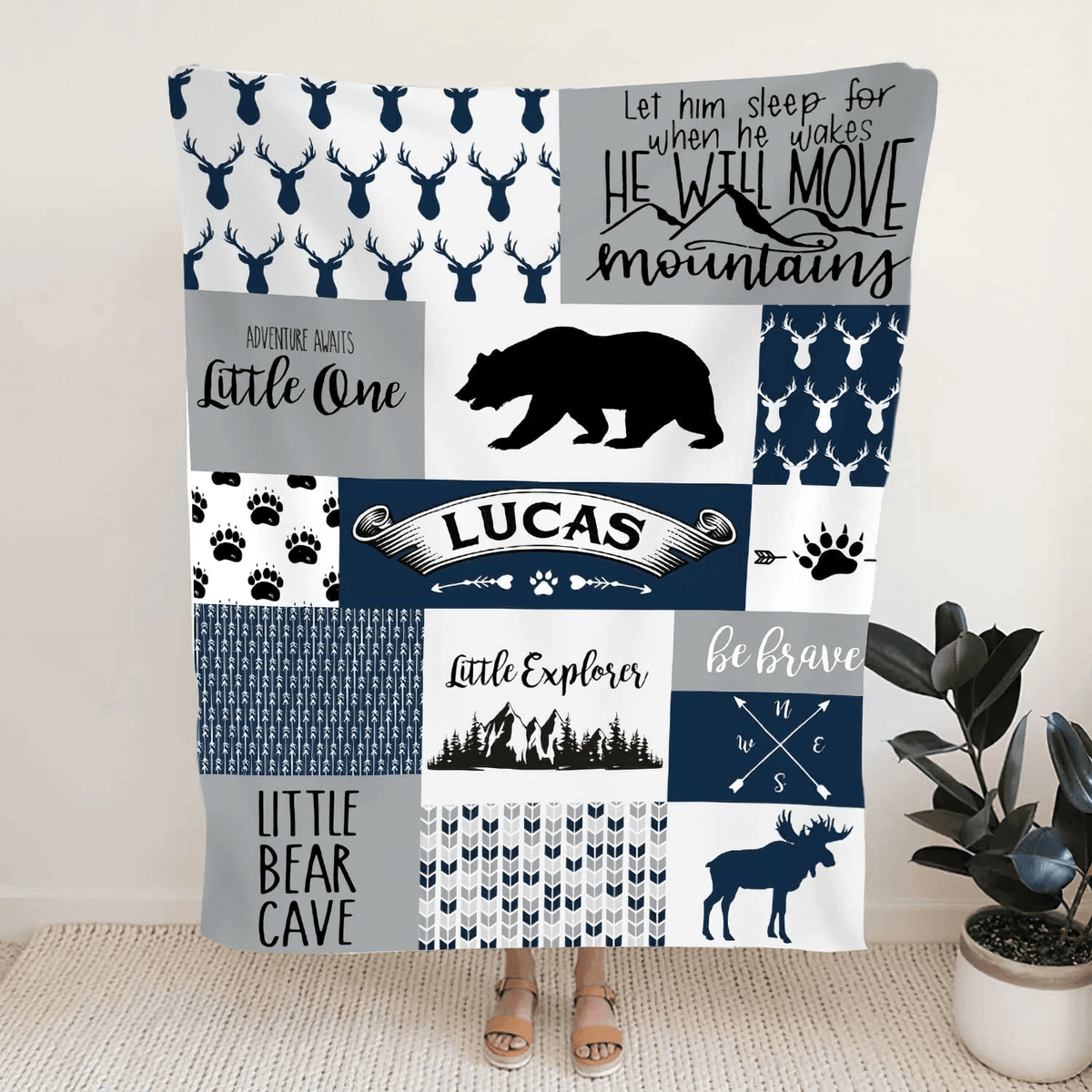 Personalized Baby Boy Blanket, Woodland Theme Baby Blanket, Baby Fleece Sherpa Blanket, Newborn Baby Gift