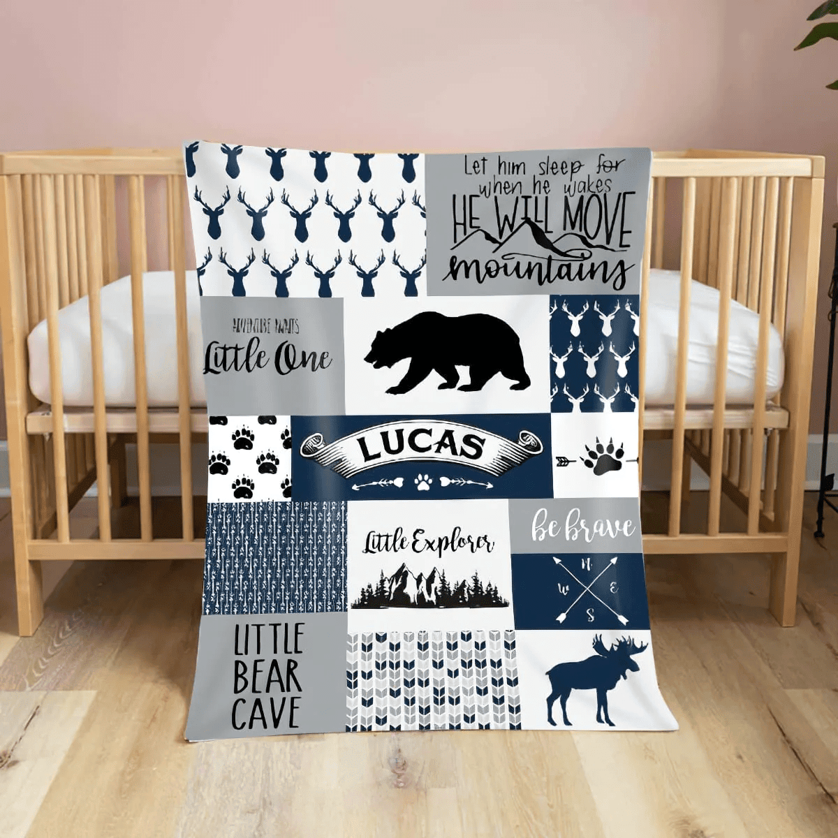 Personalized Baby Boy Blanket, Woodland Theme Baby Blanket, Baby Fleece Sherpa Blanket, Newborn Baby Gift