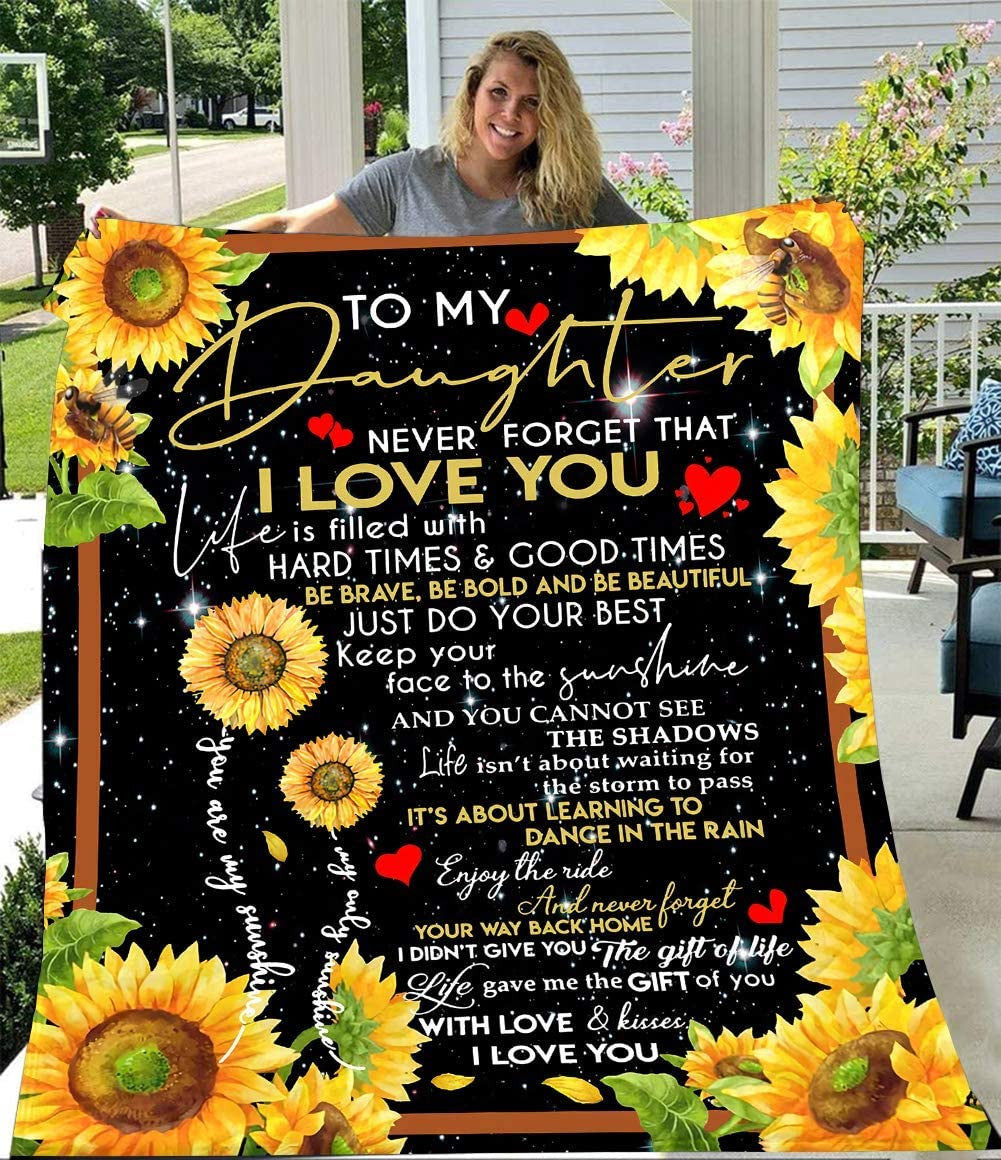 Sunflower Blanket - To My Daughter You Are My Sunshine Sunflower Blanket Fleece Flannel Throw Blanket Sherpa Microfiber Lightweight Plush For Couch Bed Sofa Car Kids Adults Pets All Seasons For Kids