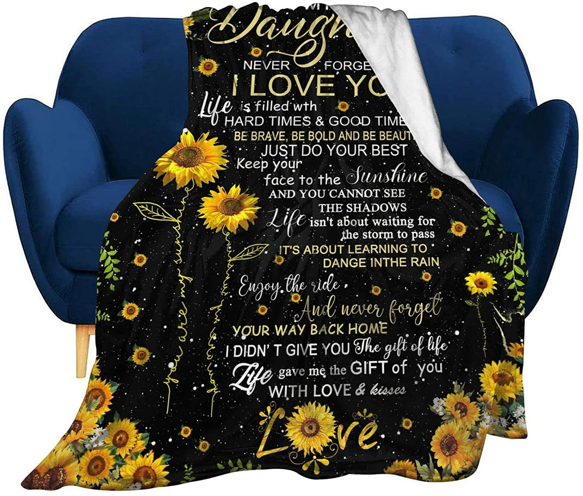 Sunflower Blanket - To My Daughter You Are My Sunshine Sunflower Blanket Fleece Flannel Throw Blanket Sherpa Microfiber Lightweight Plush For Couch Bed Sofa Car Kids Adults Pets All Seasons For Kids