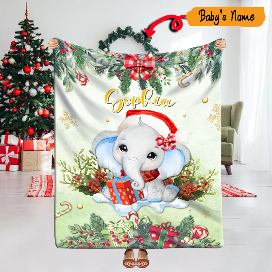 Elephant with Boy And Girl Name Personalized Baby Blanket, Elephant Baby Name Blanket- Custom, Soft Custom Baby Boy And Girl Blanket, Newborn Baby LTP01