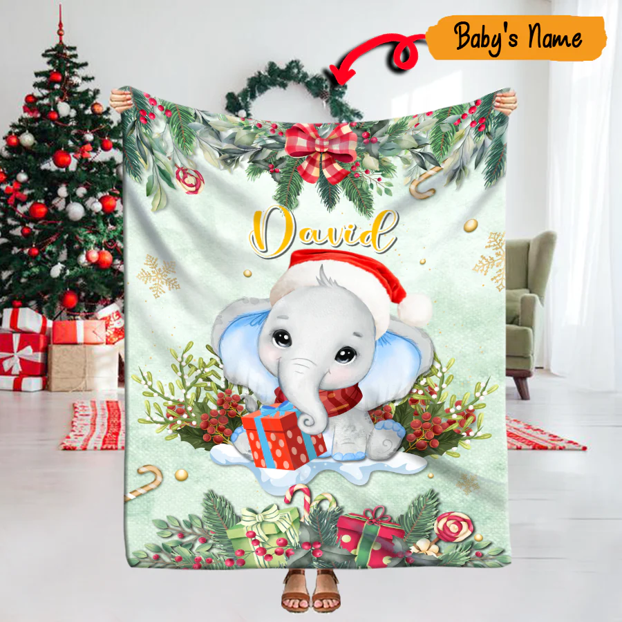 Elephant with Boy And Girl Name Personalized Baby Blanket, Elephant Baby Name Blanket- Custom, Soft Custom Baby Boy And Girl Blanket, Newborn Baby LTP01