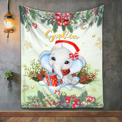Elephant with Boy And Girl Name Personalized Baby Blanket, Elephant Baby Name Blanket- Custom, Soft Custom Baby Boy And Girl Blanket, Newborn Baby LTP01