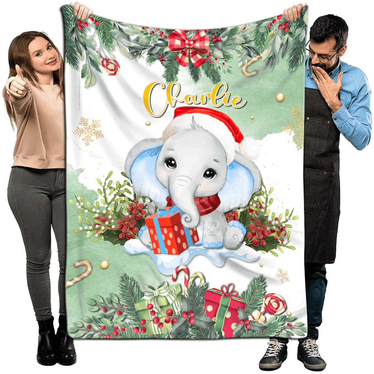 Elephant with Boy And Girl Name Personalized Baby Blanket, Elephant Baby Name Blanket- Custom, Soft Custom Baby Boy And Girl Blanket, Newborn Baby LTP01
