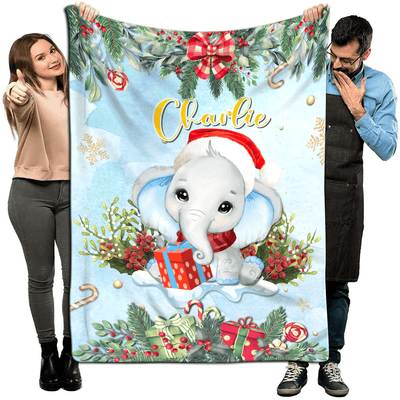Elephant with Boy And Girl Name Personalized Baby Blanket, Elephant Baby Name Blanket- Custom, Soft Custom Baby Boy And Girl Blanket, Newborn Baby LTP01