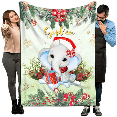 Elephant with Boy And Girl Name Personalized Baby Blanket, Elephant Baby Name Blanket- Custom, Soft Custom Baby Boy And Girl Blanket, Newborn Baby LTP01