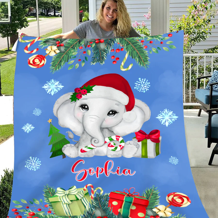 Personalized Baby Blanket Christmas - Elephant Blanket for Baby