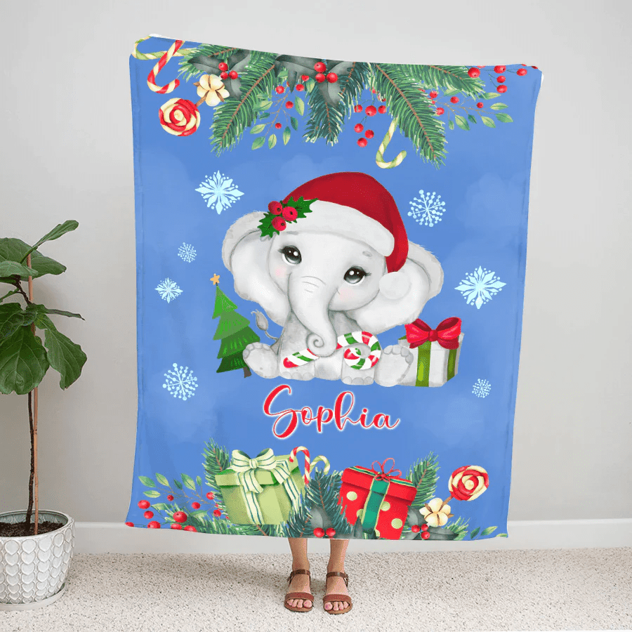 Personalized Baby Blanket Christmas - Elephant Blanket for Baby