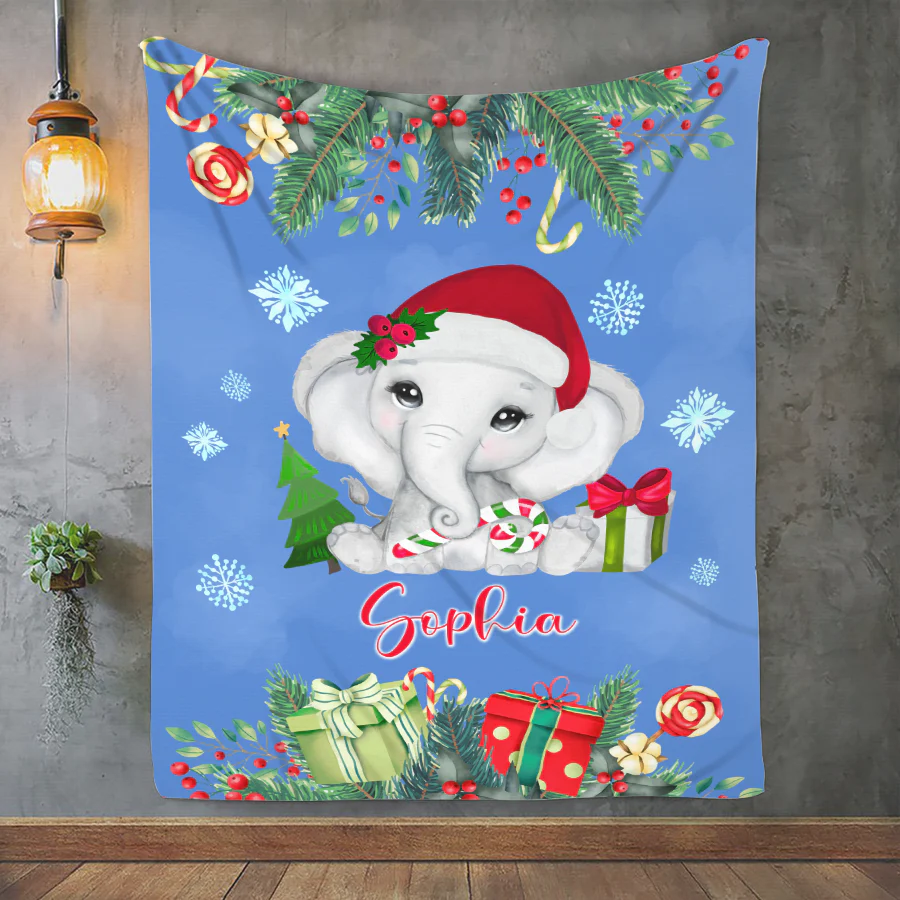 Personalized Baby Blanket Christmas - Elephant Blanket for Baby