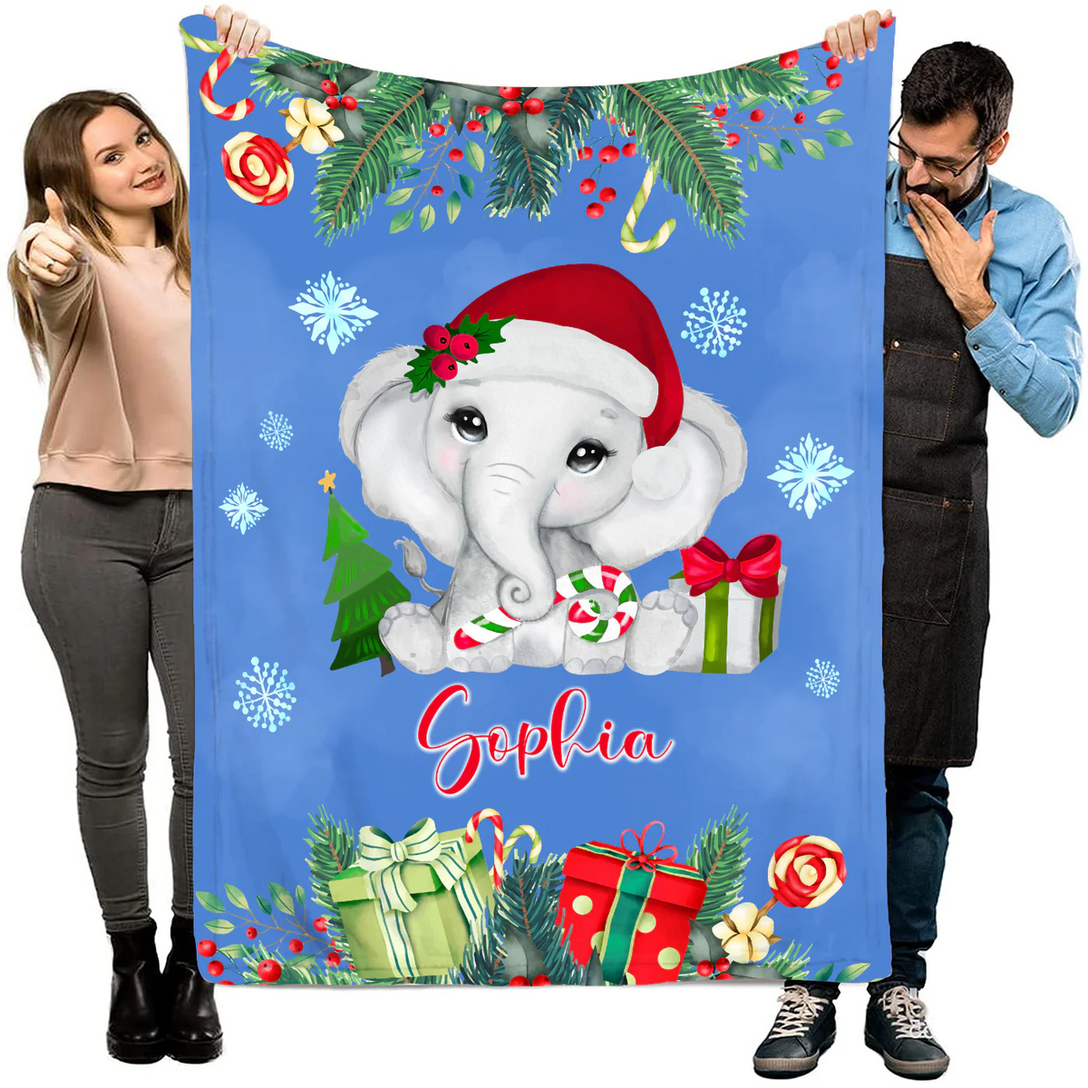 Personalized Baby Blanket Christmas - Elephant Blanket for Baby