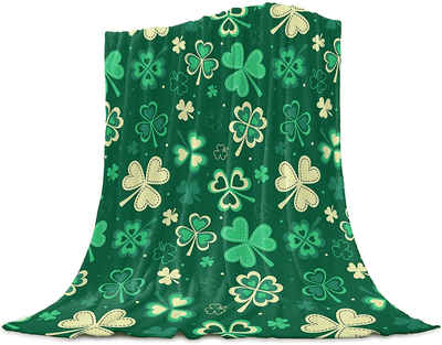 St. Patrick's Day Blankets Flannel Shamrocks Lucky Clover Fleece Throw BlanketCozy Soft Warm Fleece Blankets Green Flannel Blanket Decorative Throw Blankets For Couch Bed Sofa