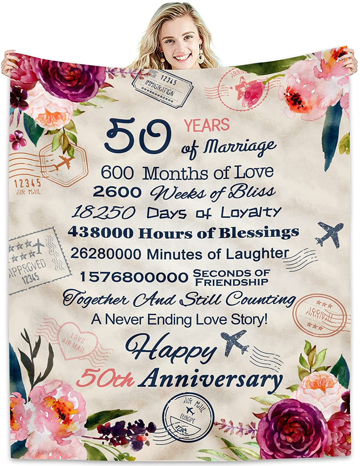 Gifts For 50th Anniversary Blanket 50th Golden Wedding Anniversary Couple Gifts For Dad Mom Grandparents 50 Years Of Marriage Throw Blankets Gift For Husband Wife
