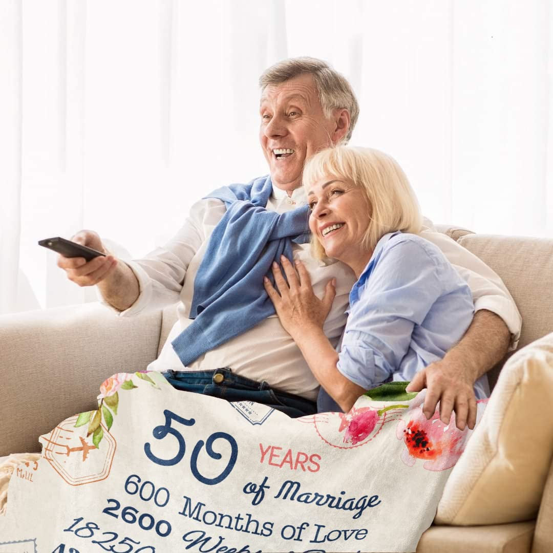Gifts For 50th Anniversary Blanket 50th Golden Wedding Anniversary Couple Gifts For Dad Mom Grandparents 50 Years Of Marriage Throw Blankets Gift For Husband Wife