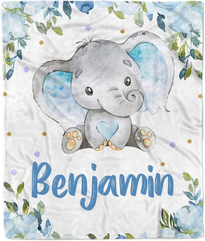 Personalized Baby Blankets, Baby Boy Blue Elephant Blanket for Newborn, Baby Newborn Boy Blanket, Elephant Baby boy Gifts