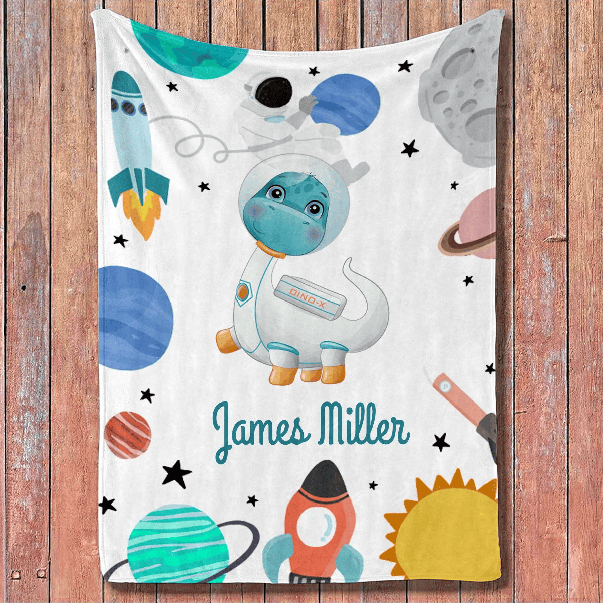 Personalized Baby Blankets with name, Dinosaurs explore the planet baby blankets White color for boy and girl baby