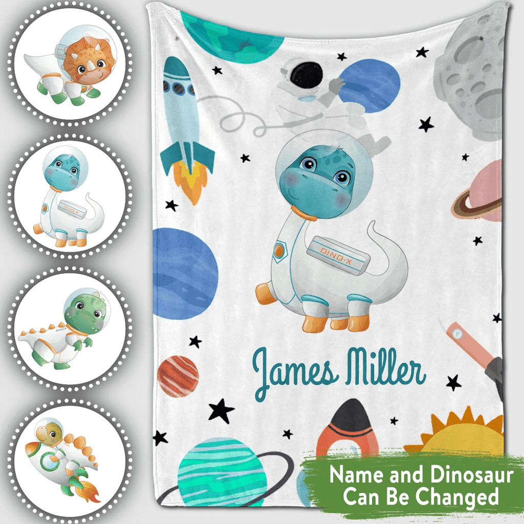 Personalized Baby Blankets with name, Dinosaurs explore the planet baby blankets White color for boy and girl baby