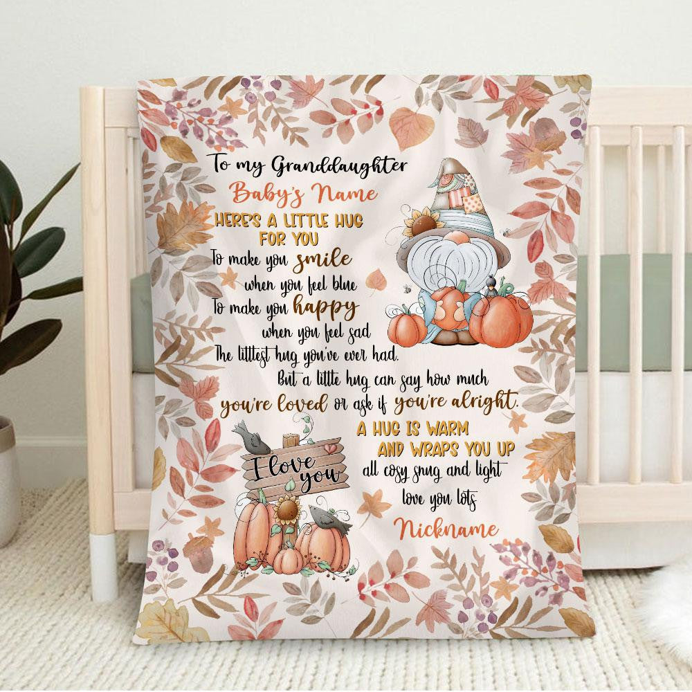 A Little Hug For You Fall Gnome Personalized Blanket, Cute Baby Blanket