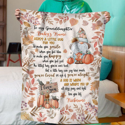 A Little Hug For You Fall Gnome Personalized Blanket, Cute Baby Blanket