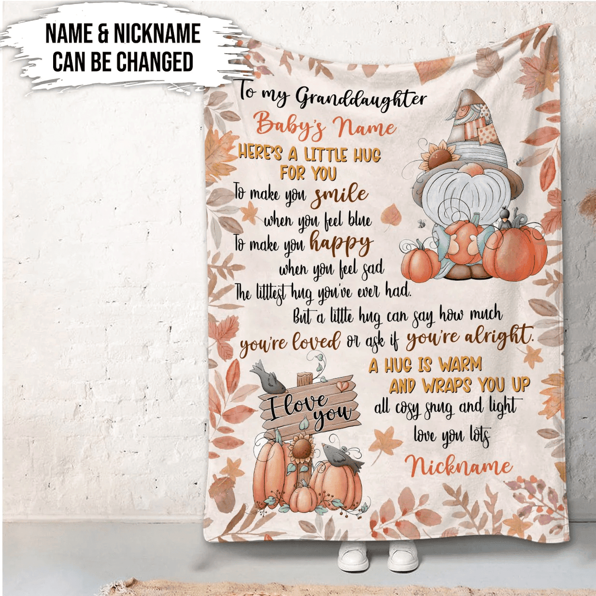 A Little Hug For You Fall Gnome Personalized Blanket, Cute Baby Blanket