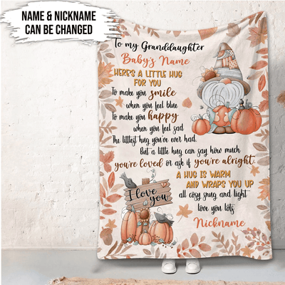 A Little Hug For You Fall Gnome Personalized Blanket, Cute Baby Blanket
