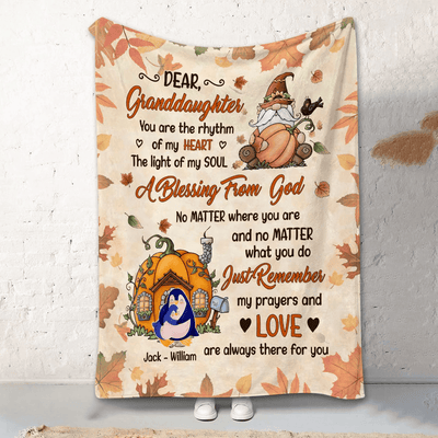 Dear Granddaughter With Animals,Gnome holds pumpkin Personalized Blanket
