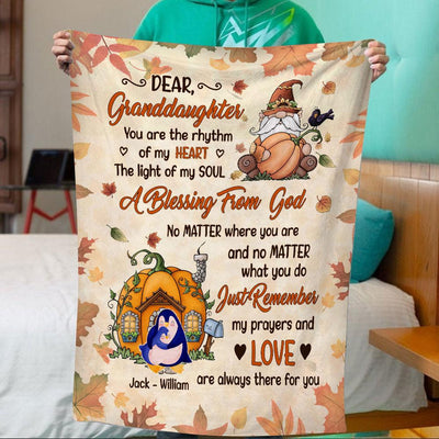 Dear Granddaughter With Animals,Gnome holds pumpkin Personalized Blanket