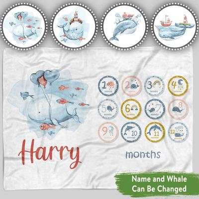 Personalized Baby Blankets , Cute Whale baby blanket White color for boy and girl baby