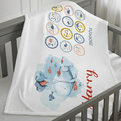 Personalized Baby Blankets , Cute Whale baby blanket White color for boy and girl baby