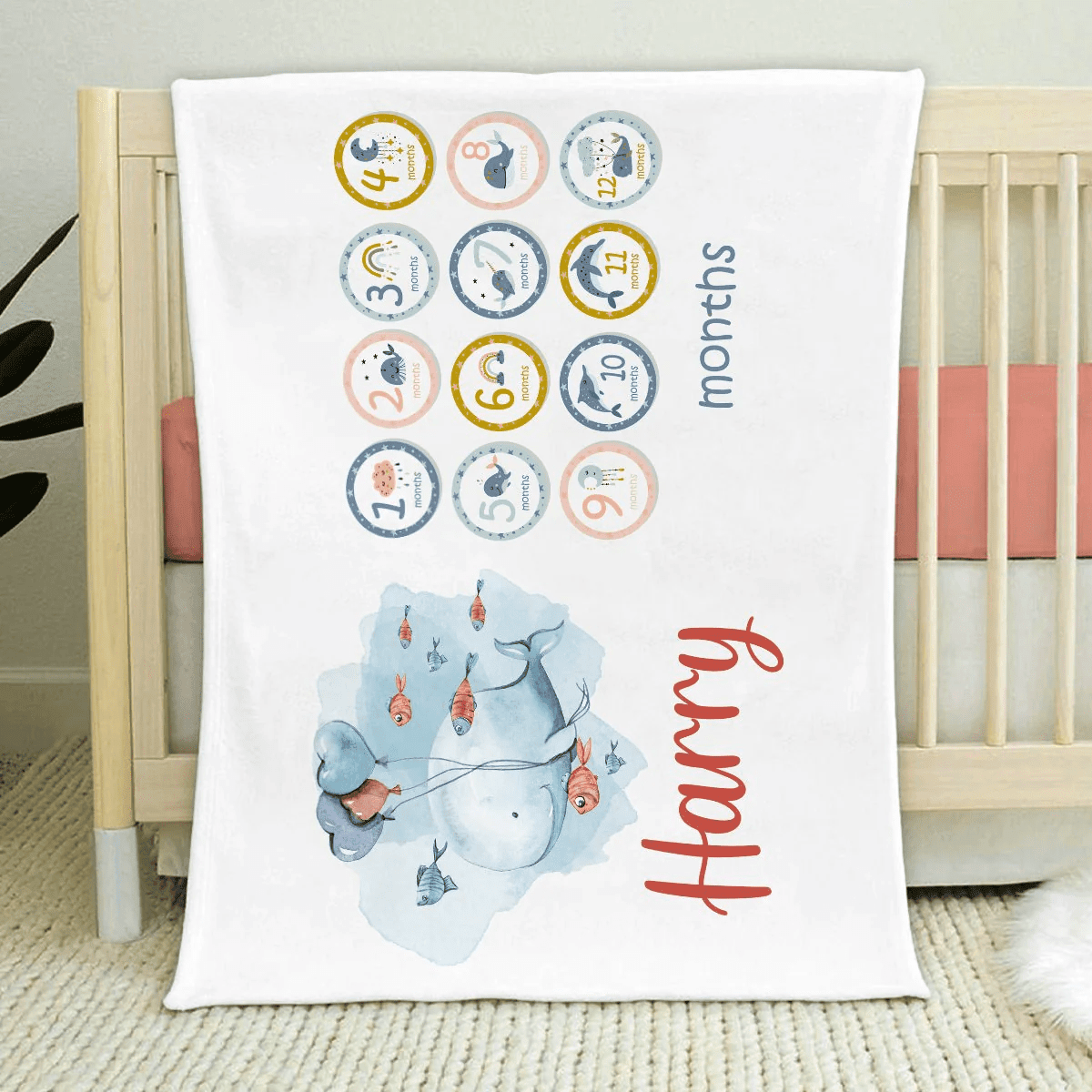 Personalized Baby Blankets , Cute Whale baby blanket White color for boy and girl baby