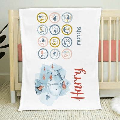 Personalized Baby Blankets , Cute Whale baby blanket White color for boy and girl baby
