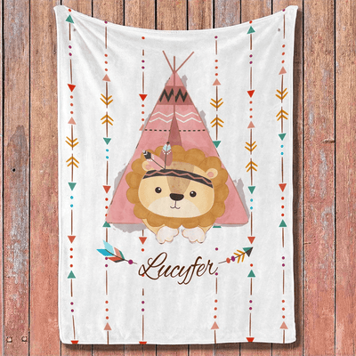 Personalized Baby Blankets with name, Elephant,Lion, Tiger, Fox baby blanket White color for boy and girl baby