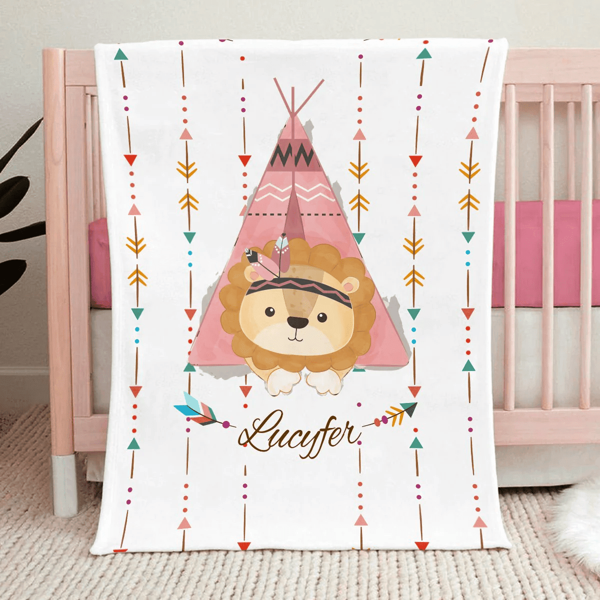 Personalized Baby Blankets with name, Elephant,Lion, Tiger, Fox baby blanket White color for boy and girl baby