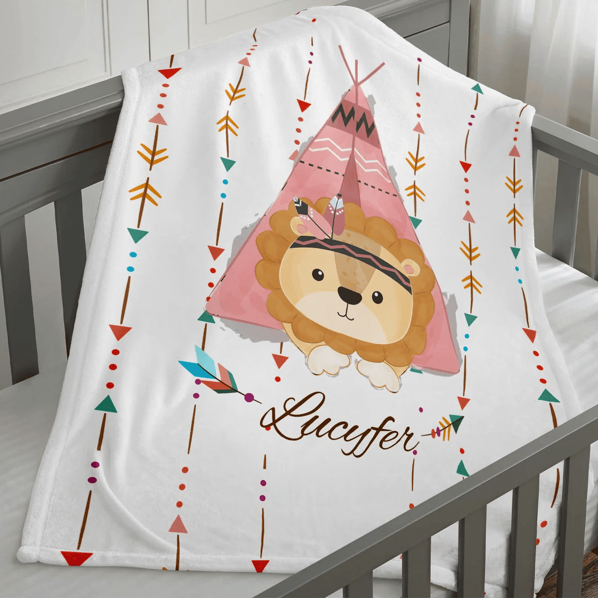 Personalized Baby Blankets with name, Elephant,Lion, Tiger, Fox baby blanket White color for boy and girl baby