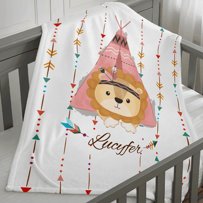 Personalized Baby Blankets with name, Elephant,Lion, Tiger, Fox baby blanket White color for boy and girl baby
