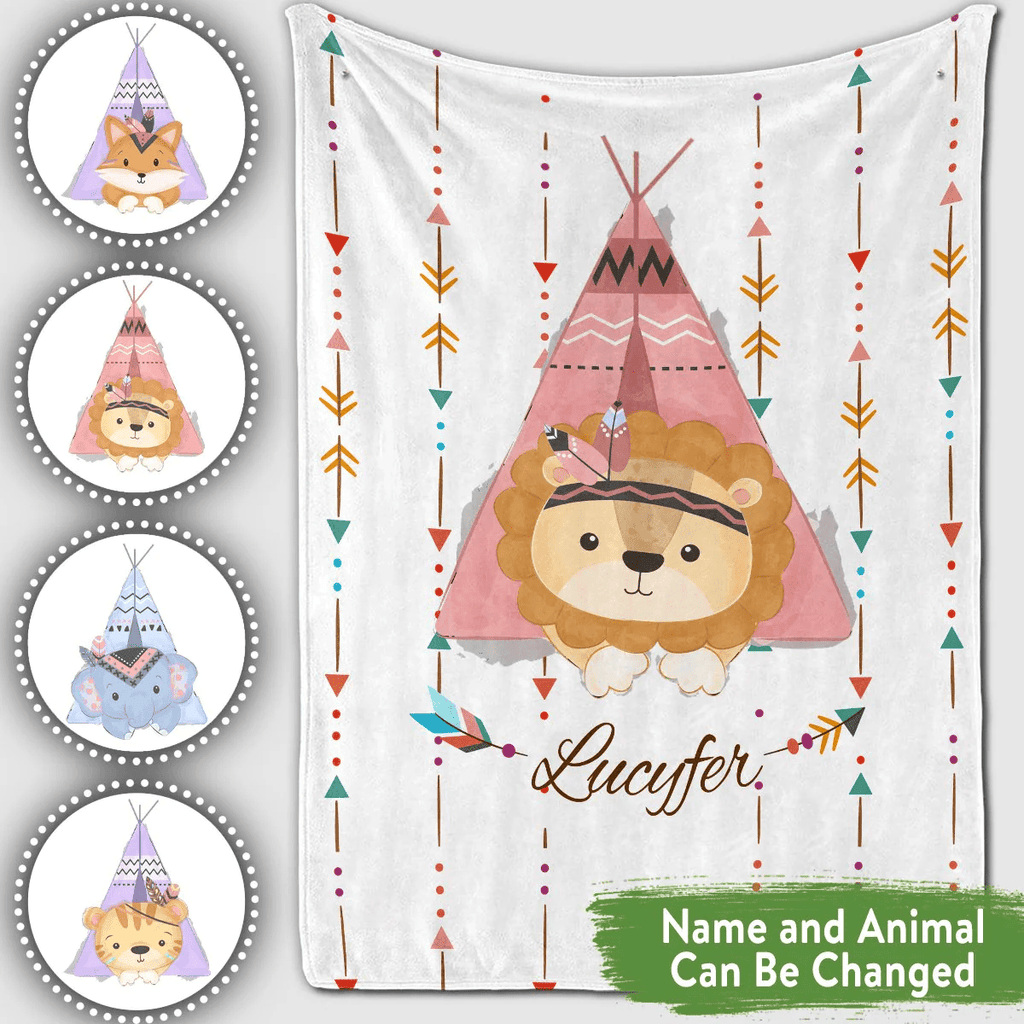 Personalized Baby Blankets with name, Elephant,Lion, Tiger, Fox baby blanket White color for boy and girl baby