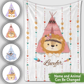 Personalized Baby Blankets with name, Elephant,Lion, Tiger, Fox baby blanket White color for boy and girl baby