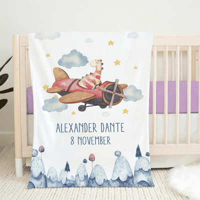 Personalized Baby Blankets with name, airplane Of Dinosaur baby blanket White color for boy and girl baby