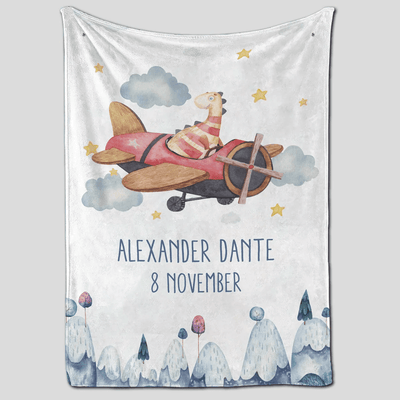 Personalized Baby Blankets with name, airplane Of Dinosaur baby blanket White color for boy and girl baby