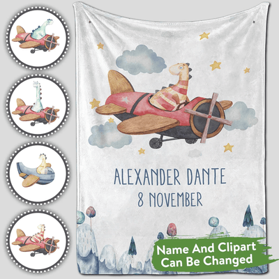 Personalized Baby Blankets with name, airplane Of Dinosaur baby blanket White color for boy and girl baby