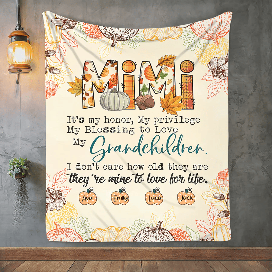 Personalized Grandma Blankets, Custom Nickname and Kid's names, Pumpkin Thanksgiving Blanket