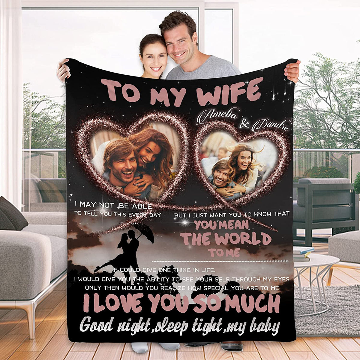 Personalized Wife Blanket From Husband - Custom Pictures & Names Blanket - Birthday Anniversary Gifts For Wife For WifeWomen