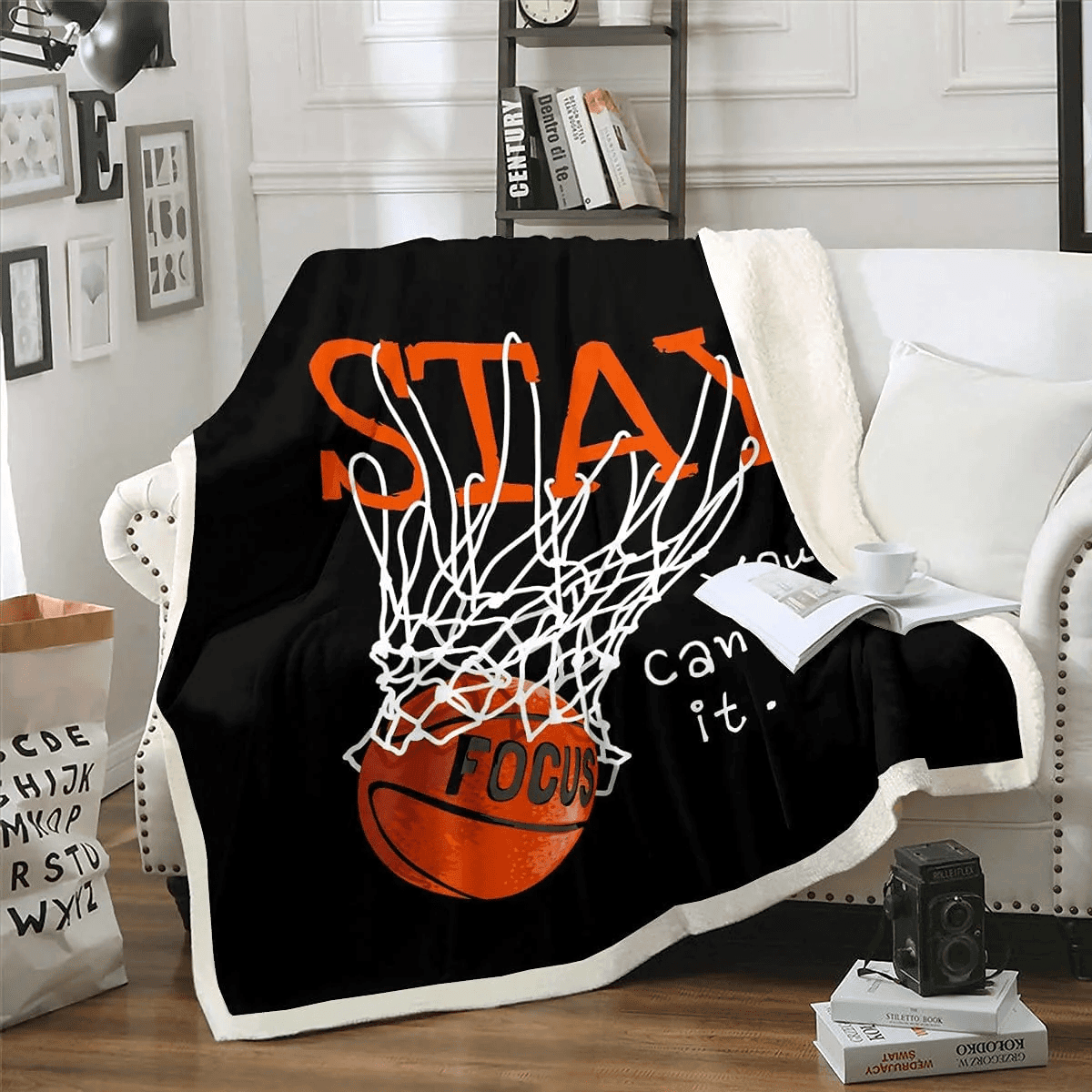 Basketball Throw BlanketSports Games Sherpa Blanket For Kids Boys Teens Men Basketball Hoop Printed Fleece