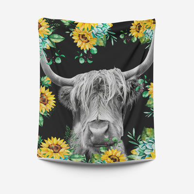 Highland Cow Sherpa Blanket Twin Yellow Sunflower Throw Blanket Boho Tribal Bull Plush Bed Blanket For Kids
